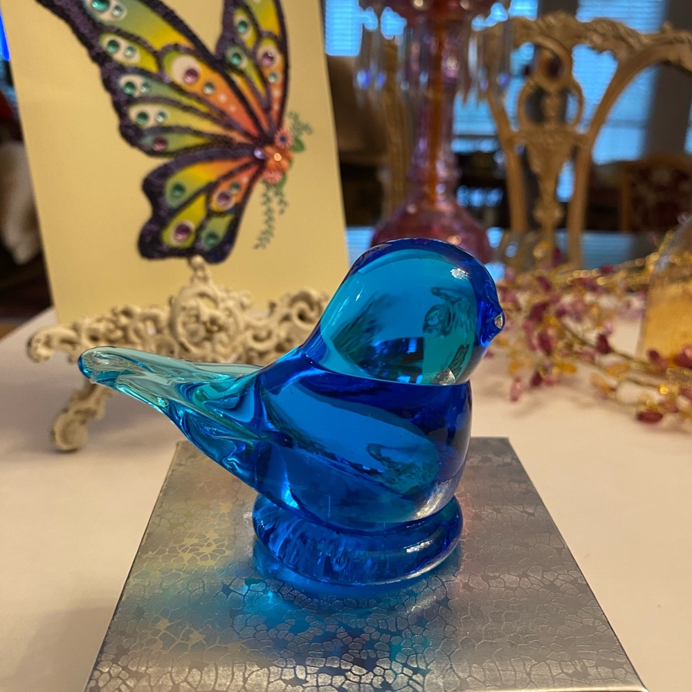 Bluebird Of Happiness By Leo Ward 1998 Blue Glass Art Figurine